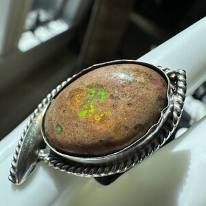 VTG Taxco Ring Size 8.25 Cantera Boulder Precious Opal Cab Sterling Silver 11.0g